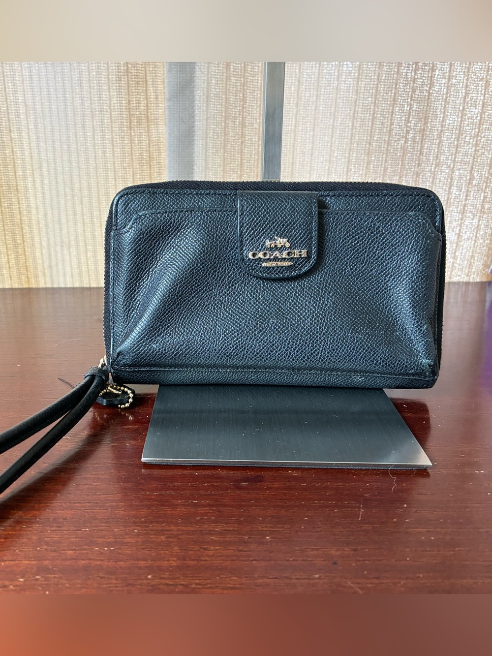 Coach Black Pebbled Leather Wristlet Wallet